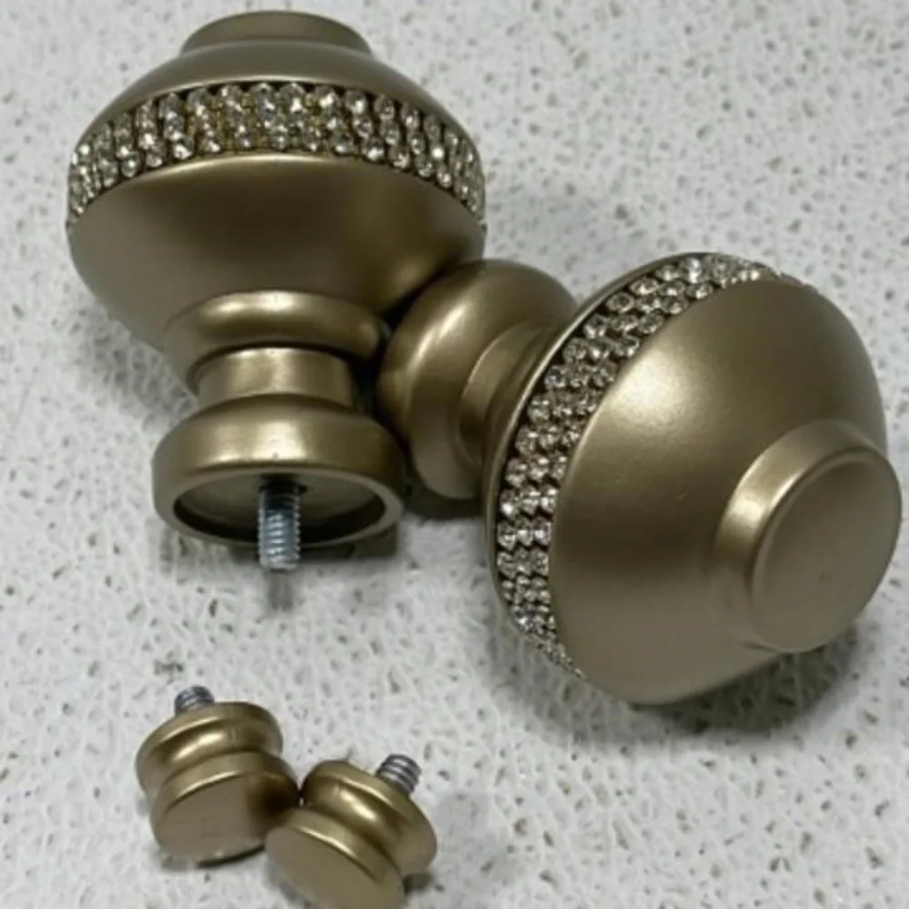 Fancy Curtain Rod Ends Gold Color With Rhinestones Set of One Home Decoration